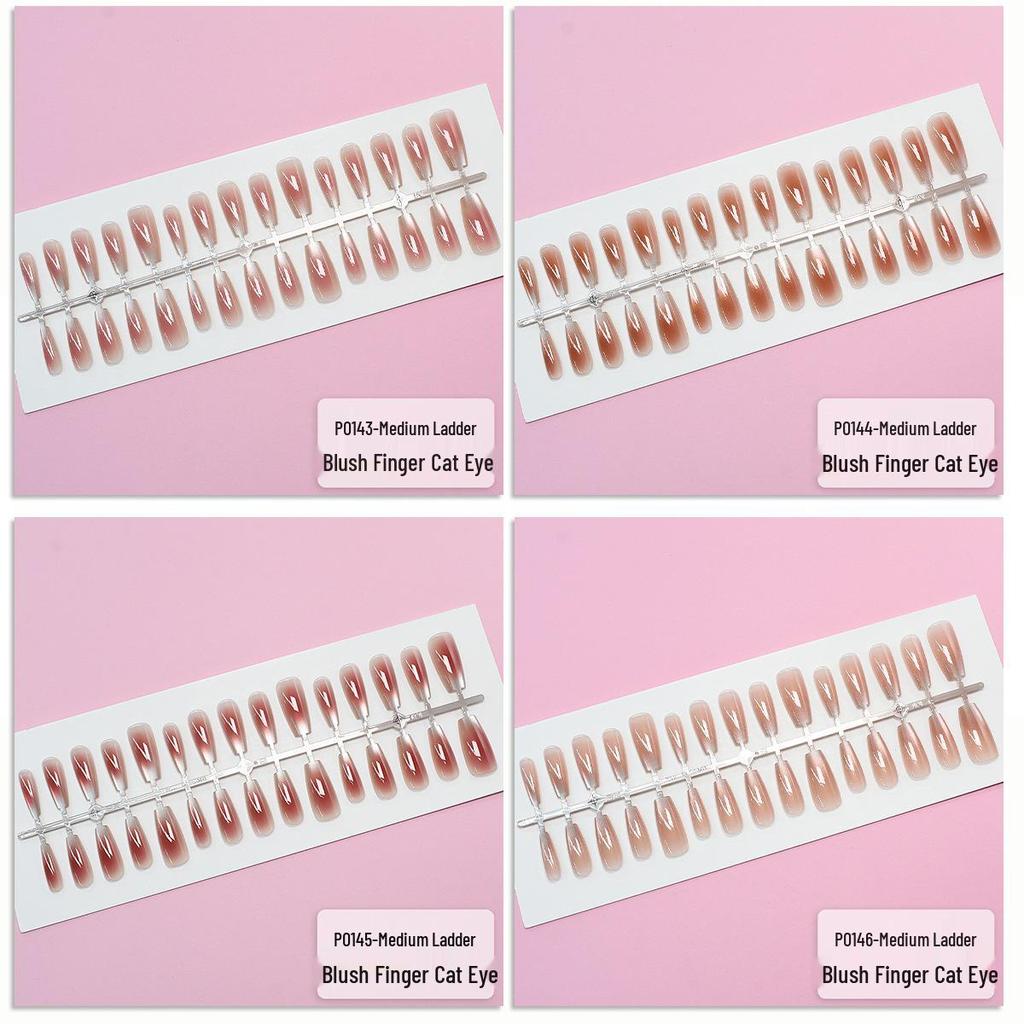 P143-146# Trendy Medium Blush Cat Eye 30-Piece Wearable Removable Nail Set