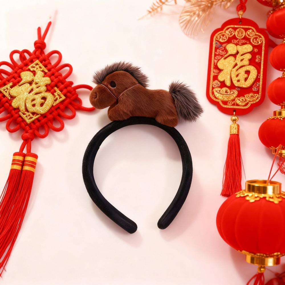 Mascot Horse Hairband Horse Doll Plush Horse Headband Cute New Year Headband  Party Decoration