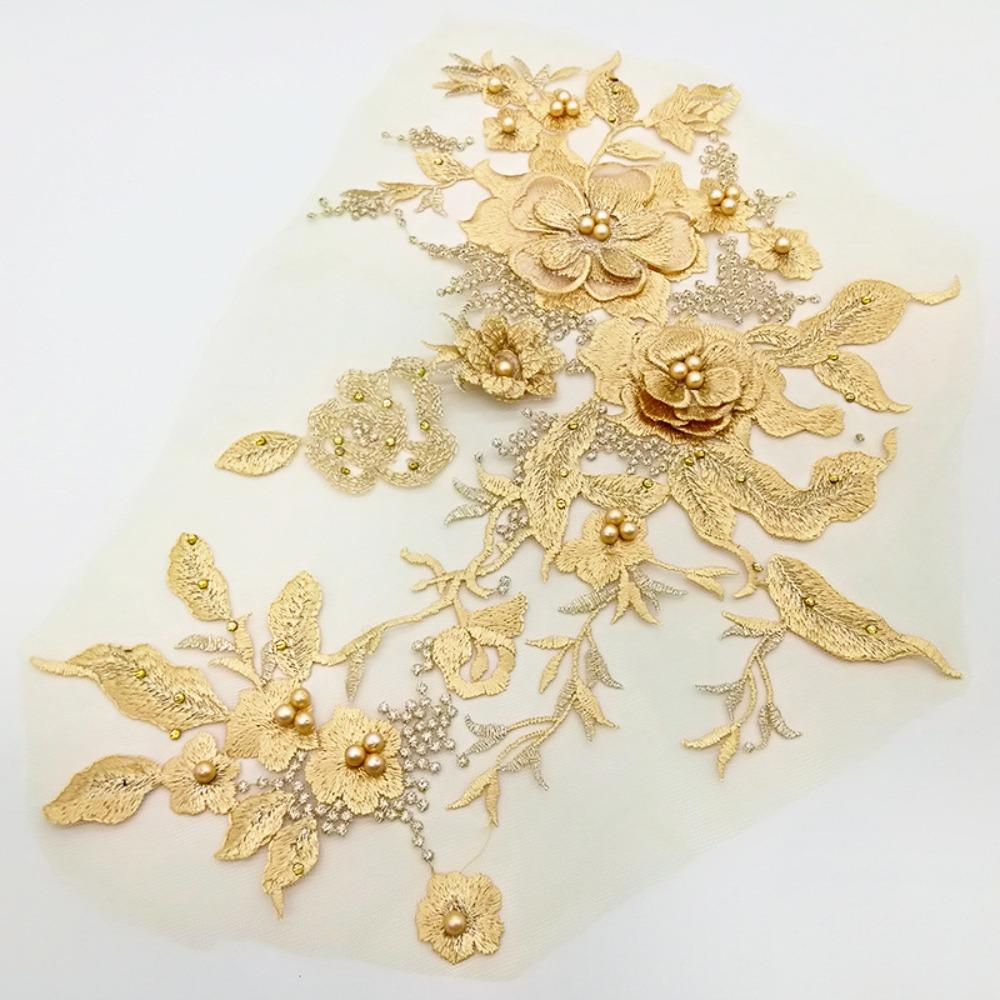 3D Цветы Кружевные Ткани с Бисером Аппликация Вышивка Нашивки для Пришивания На Свадебное Вечернее Платье Одежду Патчи Скрапбукинг