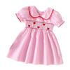 Girls' Heart Embroidery Dress with Doll Collar & Puff Sleeves