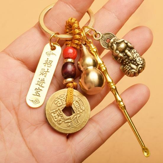 Винтажный брелок-подвеска в виде тыквы на удачу, брелок-кошелек из цельной латуни с монетами, брелок-подвеска в стиле фэн-шуй, привлекающий богатство