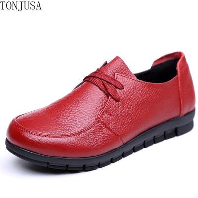 Кожаная обувь, женская весенне-осенняя мягкая повседневная обувь для мам на плоской подошве