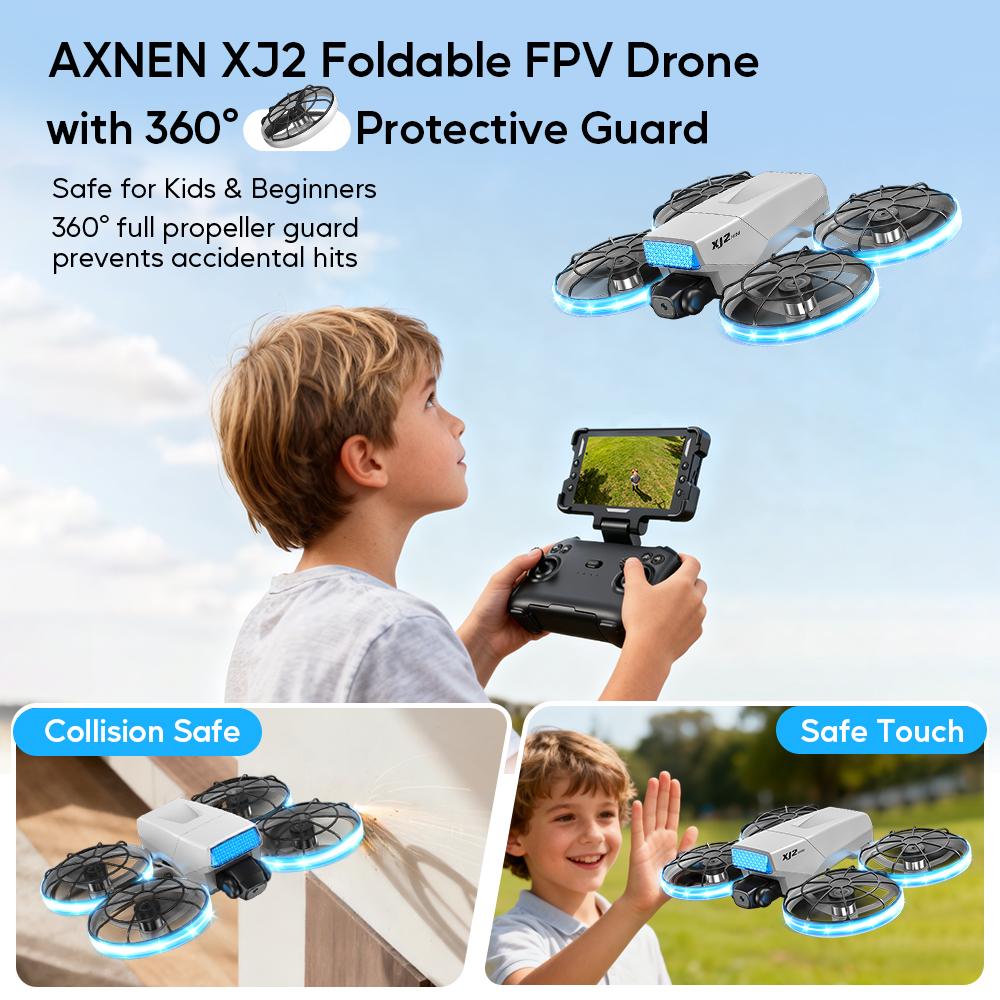 XJ2 Mini Drone 8K Dual HD Camera 5G WIFI Transmission Foldable Brushless RC Quadcopter Full-coverage Protective Cover Remote Control Toy Kid Gift