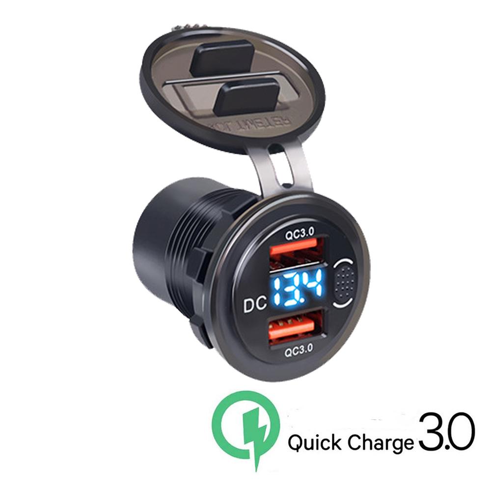 Автомобильное зарядное устройство с двумя USB-портами, 12–24 В, 36 Вт, адаптер быстрой зарядки QC 3,0 с переключателем, светодиодный дисплей напряжения, водонепроницаемое автомобильное зарядное устройство