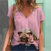 Summer Women's Cute Pet Series V-neck 3D Printed Daily Short Sleeved T-shirt for Women Shirt