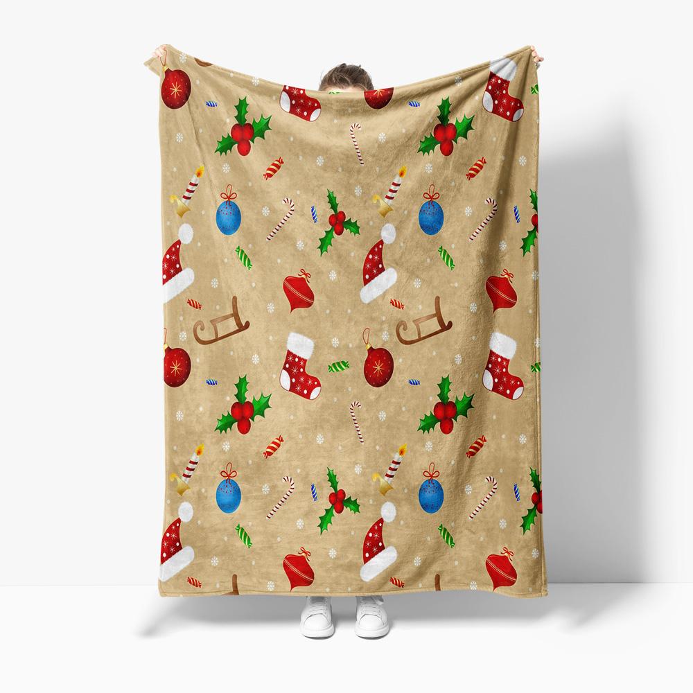 Festive Christmas Throw Blanket Cozy Reversible Flannel Blanket Holiday Home Decor Gift Ultra Soft Warm Texture Cozy