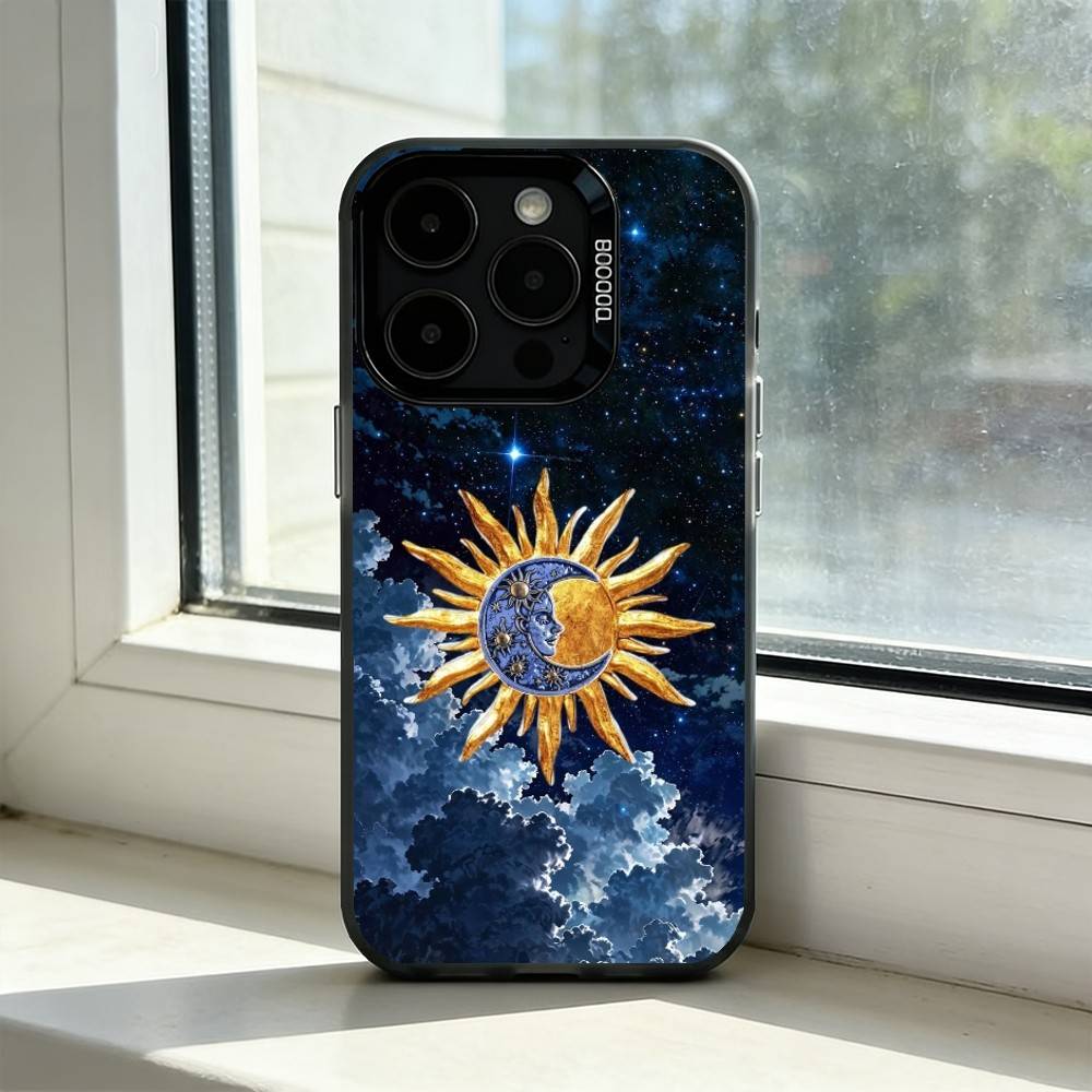 Забавный чехол для телефона с изображением лица Солнца и Луны S для iPhone 17,16,15,14,13,12,11 Plus,Pro Max,XS, Цветной серебряный чехол для телефона Funda Cover