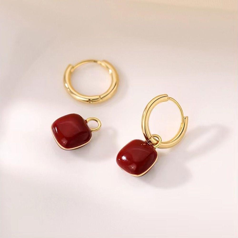 Style Jewelry Accessories Ear Buckle Small Huggie Earrings Women Hoop Earrings Wine Red Earrings