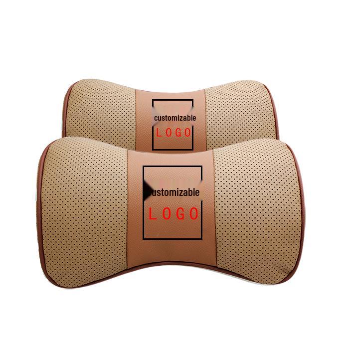 Genuine Leather Car Neck and Headrest Pillow - Customizable LOGO Available