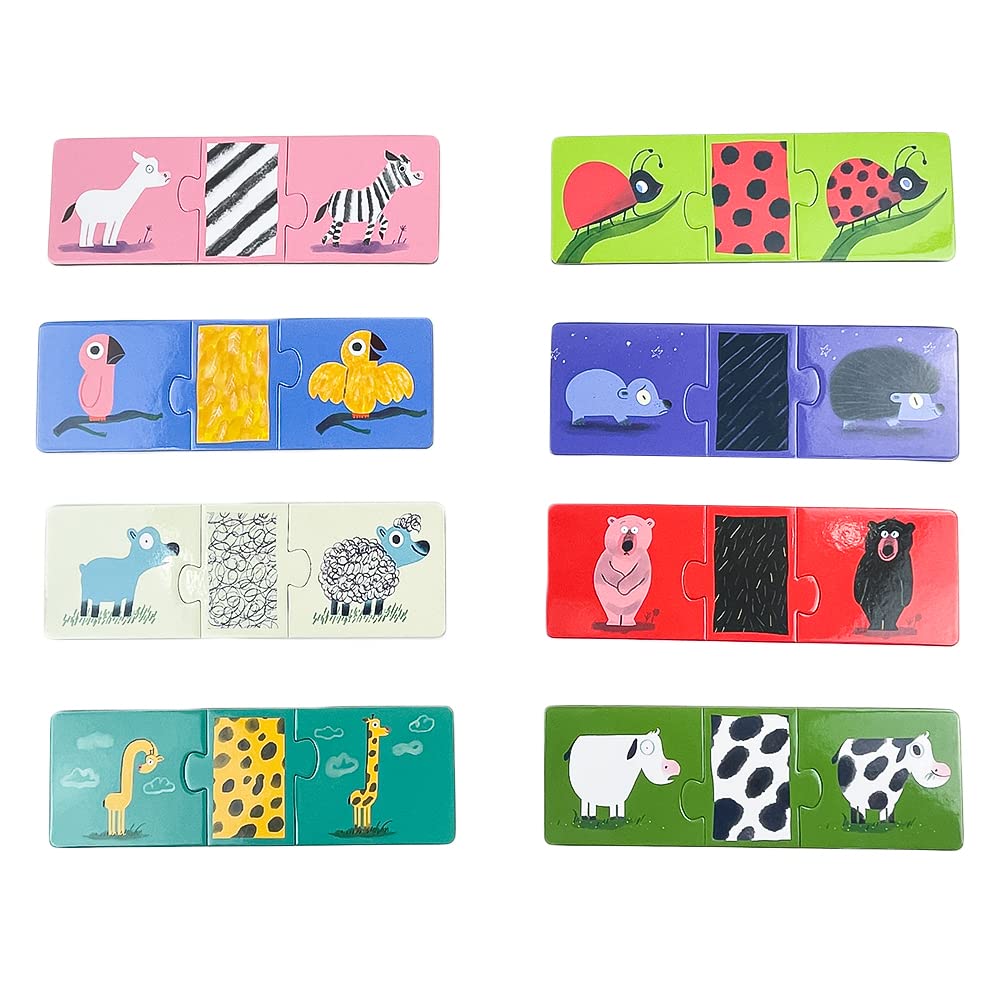 DJECO Puzzle Trio Naked Animal Jigsaw Puzzle Set, Large Educational Toy with Shape Matching and Picture Matching, Montessori Style, Ages 1, 2, and 3,