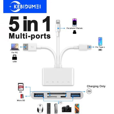 Устройство чтения карт памяти SD TF 5 в 1 USB OTG адаптер USB Type C Lightning 3 порта для iPhone Macbook Samsung Huawei Аксессуары для ПК