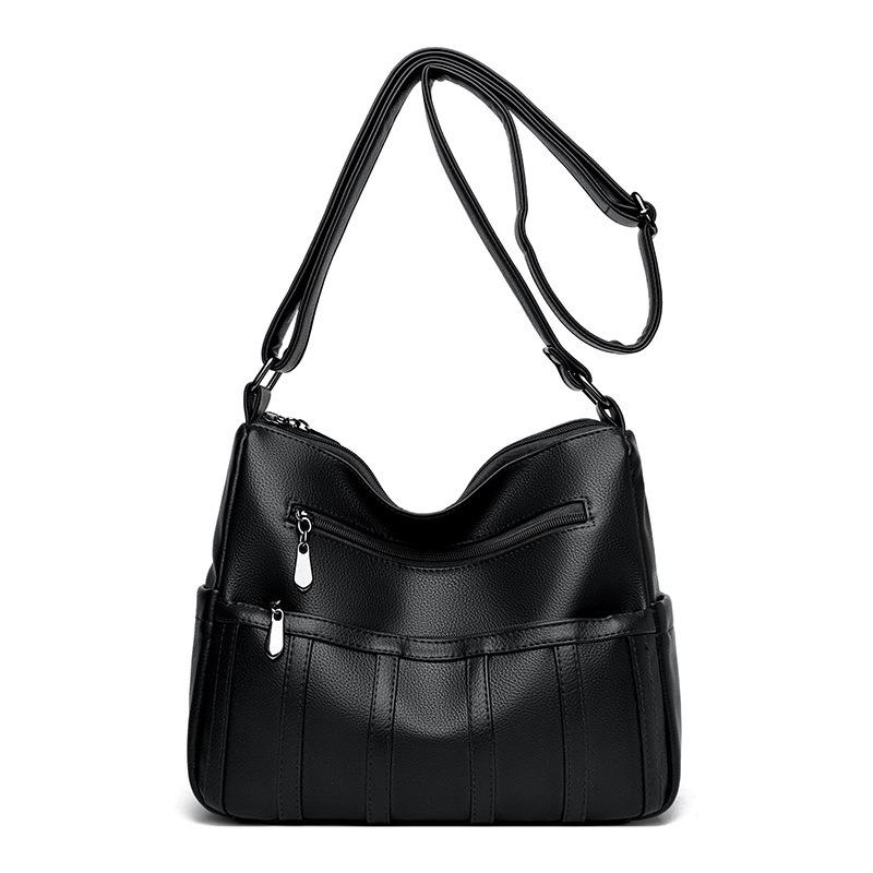 Текстурная женская сумка из мягкой кожи, многослойная сумка через плечо на одно плечо, большая вместимость, сумка для мам среднего и пожилого возраста