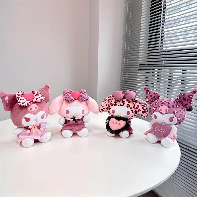 20 см Sanrio Милый Леопардовый Узор Любви Мелоди Куроми Плюшевая Игрушка Кукла Мультяшная Подушка Подарок на День Рождения Девочки День Святого Валентина