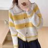 Осень и зима новый свободный ретро контрастный цвет полосатый лацкан свитер кардиган куртка женский ленивый ветер вязаный свитер