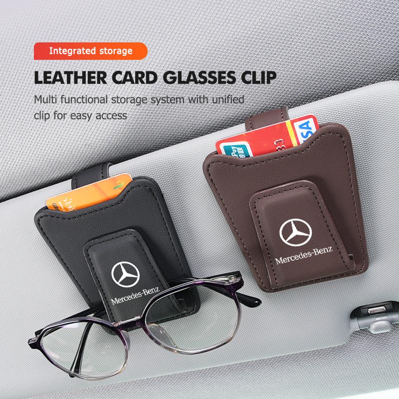 CRC1 Leather Car Glasses Clip Sun Visor Eyeglasses Card Ticket Holder For Mercedes Benz C180 C300 W124 W176 W177 C200 C260 GLC CLE