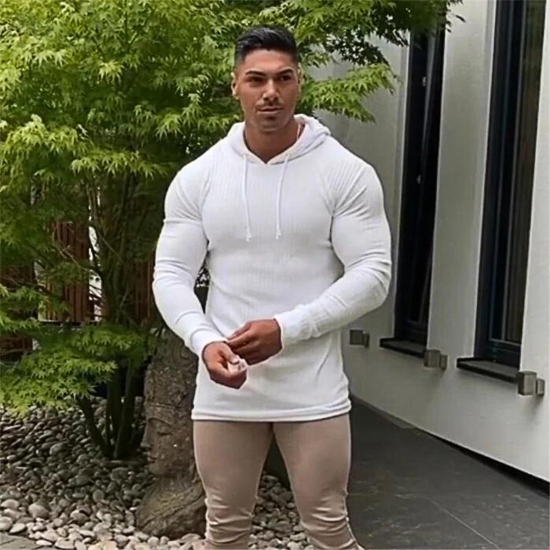 Muscleguys Весенне-осенние мужские худи для бега, тонкие вязаные спортивные свитера, классические в рубчик, облегающие, для тренажерного зала, фитнеса, пуловеры