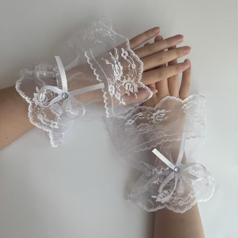 Lolita Black Hand Sleeves Short Lace Mesh Decoration Fake Cuffs Elastic Bracelet Wedding Party Dress Accessories