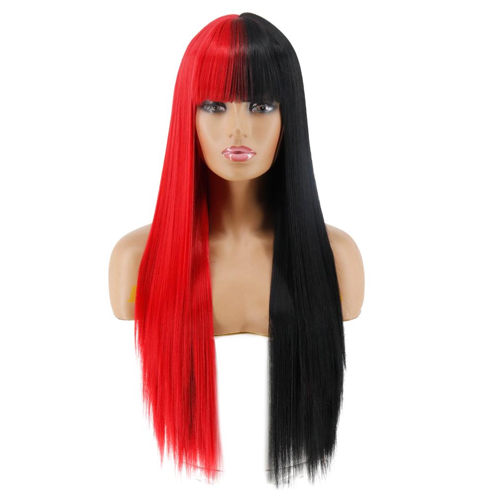 MISS WIG Длинный прямой парик Косплей Черный Серый Парик для женщин с челкой Парик из синтетического высокотемпературного волокна