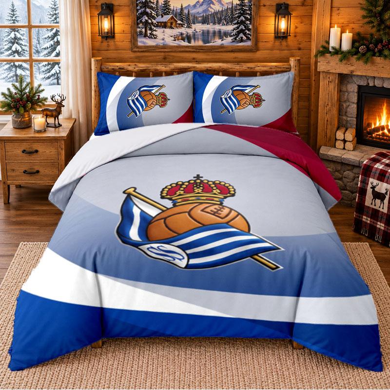 Printed 3Pcs Bedding Set Real Sociedad FC Pattern Bed Sheet Pillowcase For Bedroom Decor