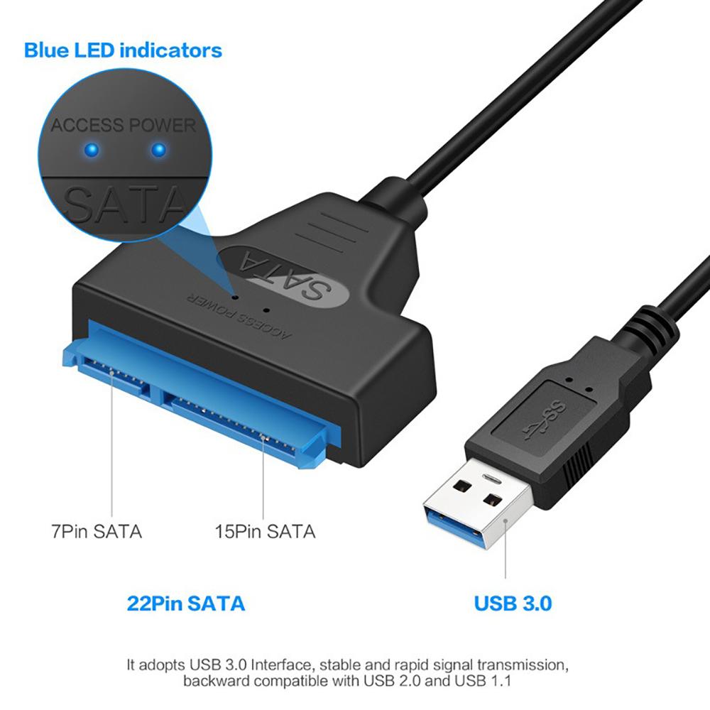 Кабель-адаптер жесткого диска SATA-USB Кабель USB 3.0-SATA до 6 Гбит/с для 2,5-3,5-дюймового внешнего жесткого диска SSD-адаптера жесткого диска