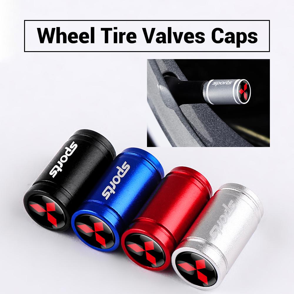 hkbn2 4Pcs Car Meta Wheel Tire Valve Caps Anti-theft Airtight Cover Accessories For Mitsubishi 9 Ralliart X EX ASX Colt Pajero Lancer