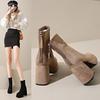 Women'S Fashion High-Heeled Boots Winter New British Style Soft Sole Anti-Slippery Versatile Keep Warm Leather Shoes