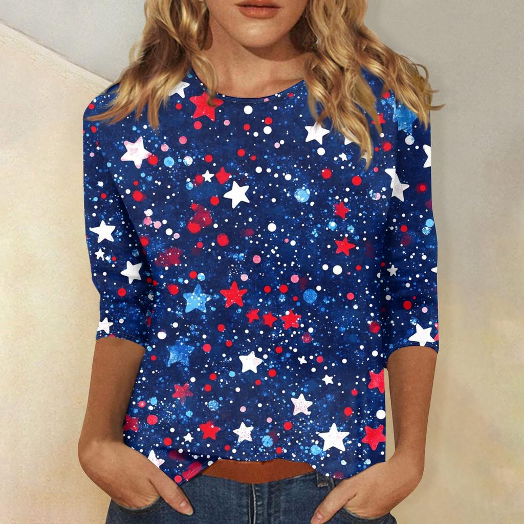 Women's Fashion Casual Seven-Point Sleeve Print Round Neck Top