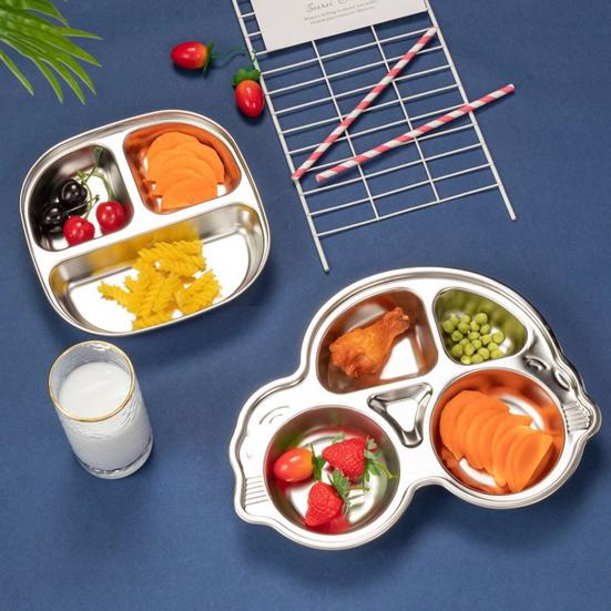 Обеденная тарелка из нержавеющей стали для детей, мультяшный дизайн, разделенный поднос, пищевой безопасный, прочный детский отсек, сервировочные блюда для закусок