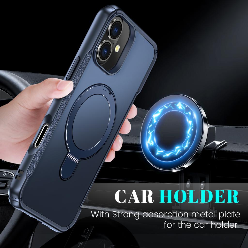 For iPhone 16 Case with Magnetic Kickstand TPU+PC Anti Drop Phone Cover