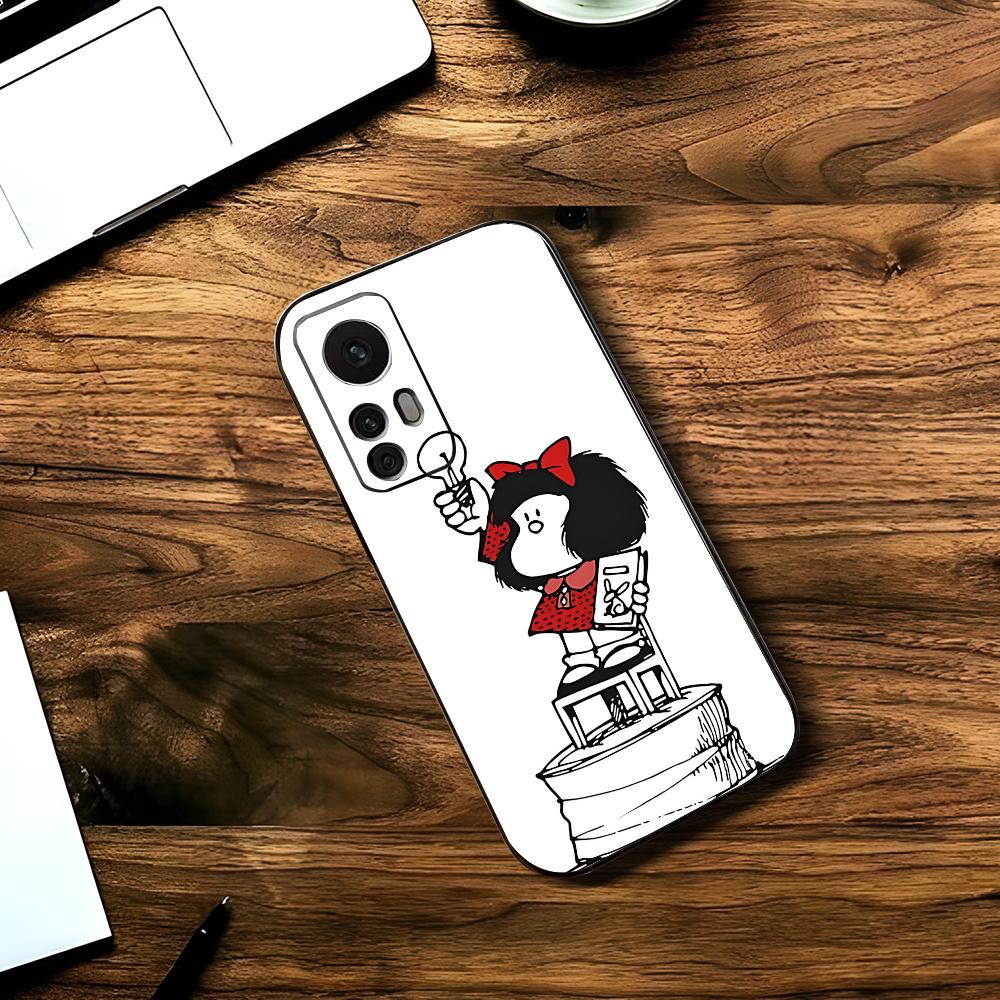 Cute Mafalda Cartoon Phone Case For Samsung S24, S25 22,30,,Note20,Ultra,Lite,Ultra,5G,Plus,FE Black Cover