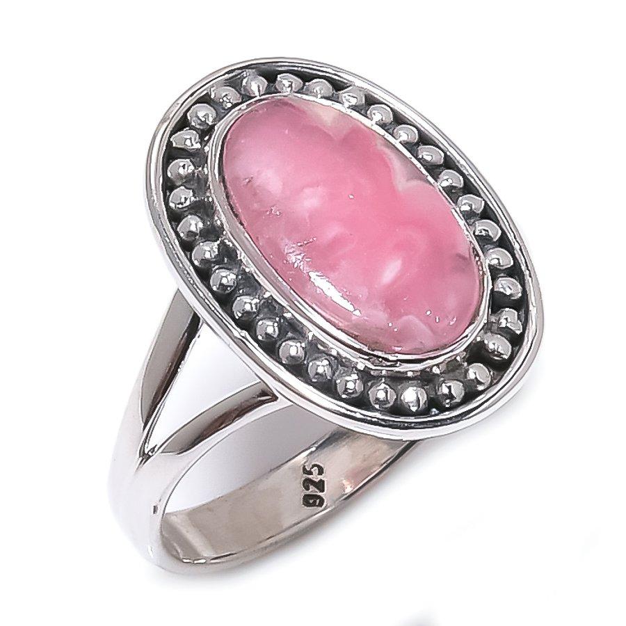 Natural Rhodochrosite Gemstone 925 Solid Sterling Silver Jewelry Ring S.8 H9n50