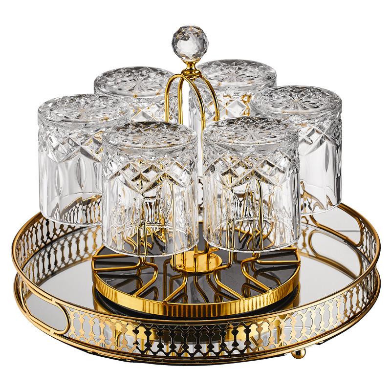 Набор из 6 предметов с вращающимся подстаканником, легкая роскошь, элитный, для виски, воды, пива, вина