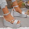 Fashion Women's Fashion Silver Platform Sandals 2025 Summer Thick Bottom Wedge Sandals for Woman Ankle Strap High Heel Sandalias Mujer