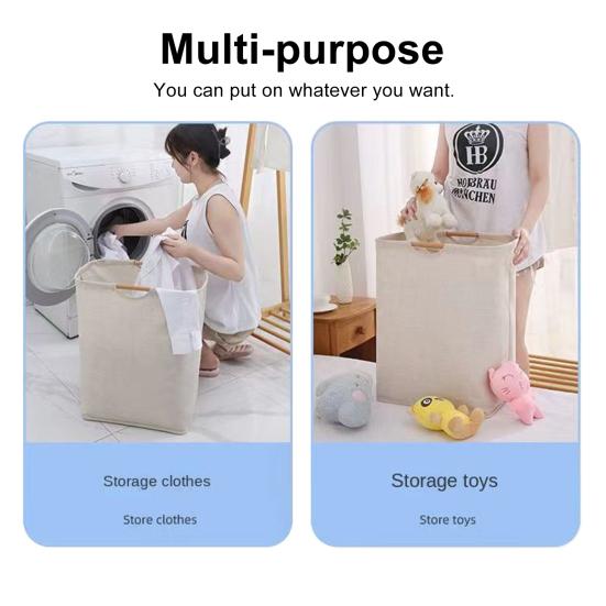 Yousheng Laundry Hamper Storage Basket with Bamboo Handle Foldable Design Large Capacity Waterproof Fabric Clothes Hamper Laundry Basket