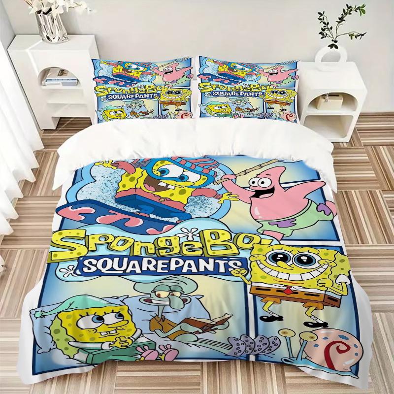3pcs Handsome SpongeBob Quilt Cover Set (1 Quilt Cover + 2 Pillowcases Without Pillow Core), High-Definition Printing for Home and Dormitory.F020