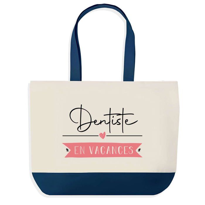 Sac cabas - PLANETEE - Dentiste en Vacances - fond bleu - coton 40x45 cm - grand format
