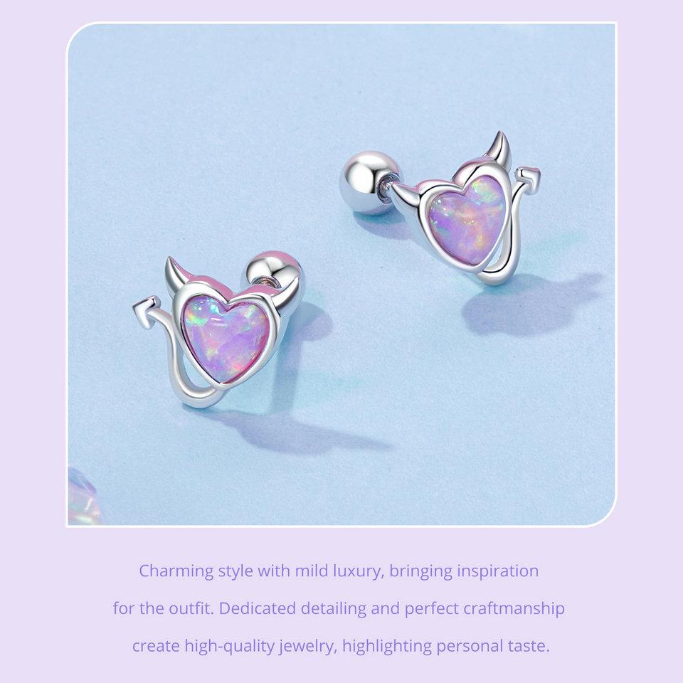 Серьги Pink Love Heart Devil Opal, милые серьги Sweet Heart Opal из серебра 925 пробы