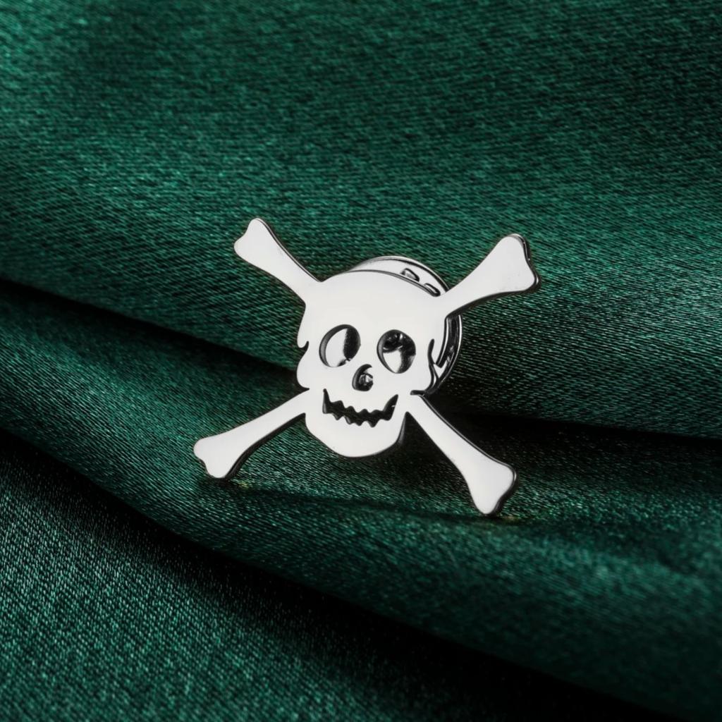 LIKGREAT Skull Brooch for Men Women Skeleton Bone Pin Badge for Shirt Hats Backpacks Stainless Steel Jewelry Halloween Gift