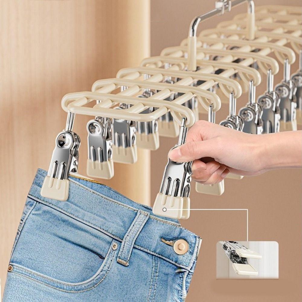 Heavy Duty Multi-Clip Drying Rack Stainless Steel Windproof Clothing Rack Laundry Hanger Outdoor