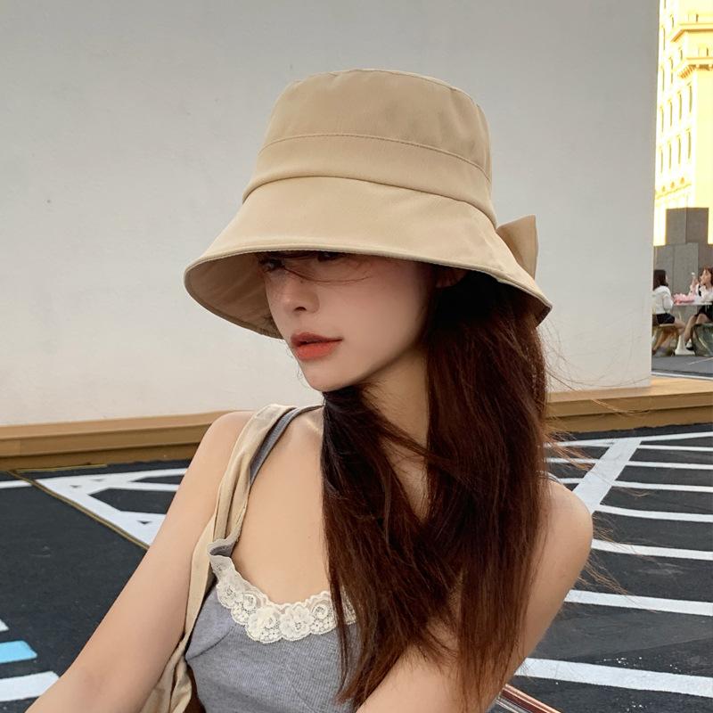 Spring and Autumn New Hat Women's Small Fresh Split Fork Bow Bucket Hat Summer Thin Sunscreen Basin Hat
