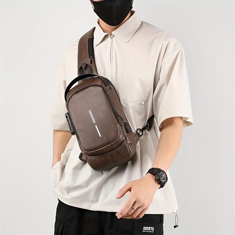 Элегантная мужская сумка через плечо из искусственной кожи с защитой от кражи — зарядка через USB, стильный принт и застежка-молния