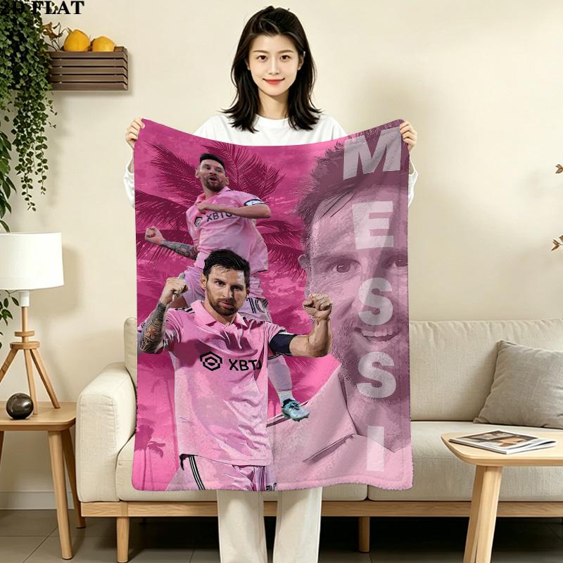 1PC Messi Patterned Flannel Blanket Suitable For All Seasons For Home Decor Warmth And Comfort Gifts Holiday Present