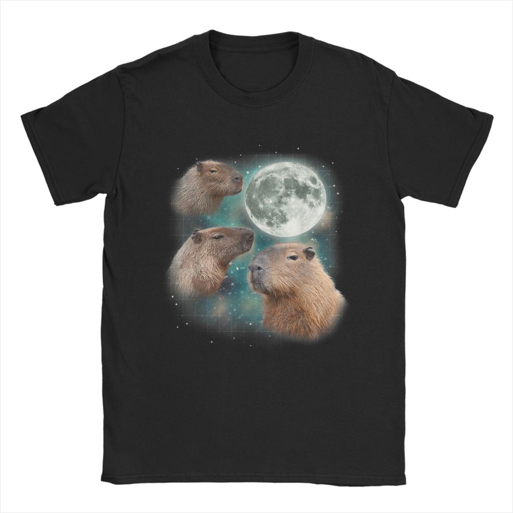 3D Capybara Moon Giant Rodents Weird Howling Unisex T Shirts Funny Tees Short Sleeve Crewneck TShirt Cotton Gift Idea Clothes