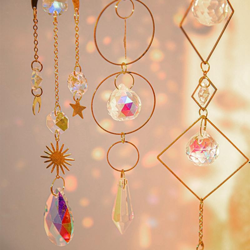 Crystal Suncatcher Moon Star Rainbow Sun Catcher Wind Chime Pendant Sun Catcher Pendants Outdoor Garden Yard Hanging Decor