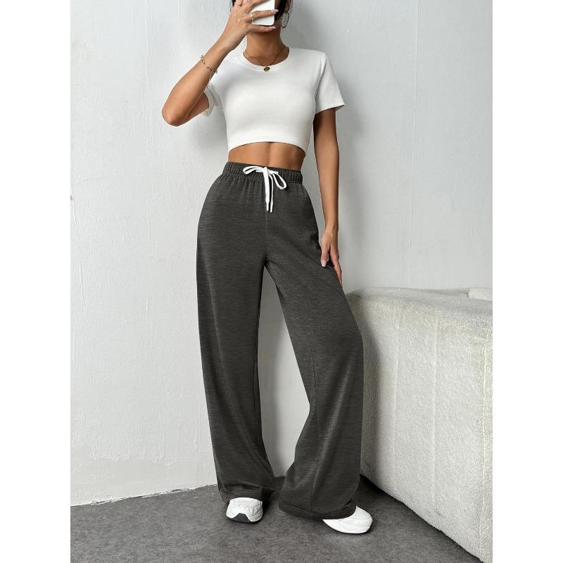 Осенне-зимние женские спортивные штаны больших размеров с широкими штанинами, с высокой талией, свободные повседневные спортивные штаны с завязками и карманами