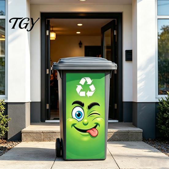 Cute Big Eye Trash Can Faces Funny Cartoon Sticker, Expression Decorative Durable UV Resistant Bin Stickers Adhesive Label, Waterproof PVC Decal