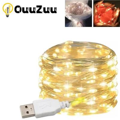 USB светодиодные гирлянды из медной и серебряной проволоки, водонепроницаемые светодиодные гирлянды для украшения рождественской свадьбы