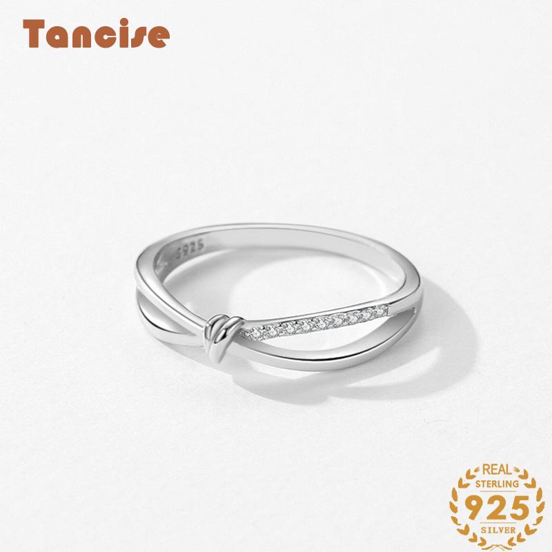Tancise Classic 925 Sterling Silver Zircon Ring Ladies Jewelry Wedding Promise Party Gift