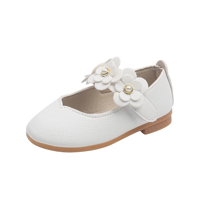 Children's Soft-Soled Floral Pumps: Spring/Fall Fashionable Princess-Style Leather Shoes for Girls