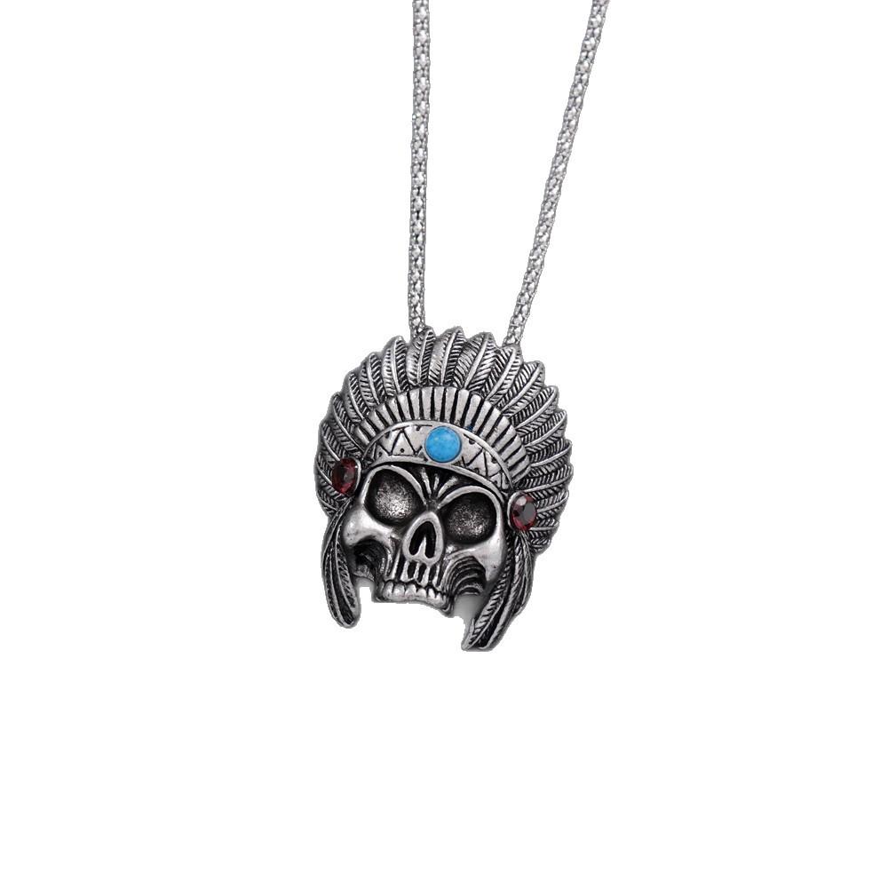Retro Old Indian Skull Pendant Necklace Men's Hip-hop All-match Necklace